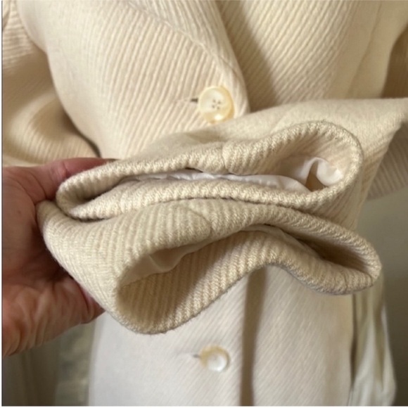 Mackage | Women’s Size S Cream Wool Coat with Leather Trim Accents + Belt - Picture 6 of 14